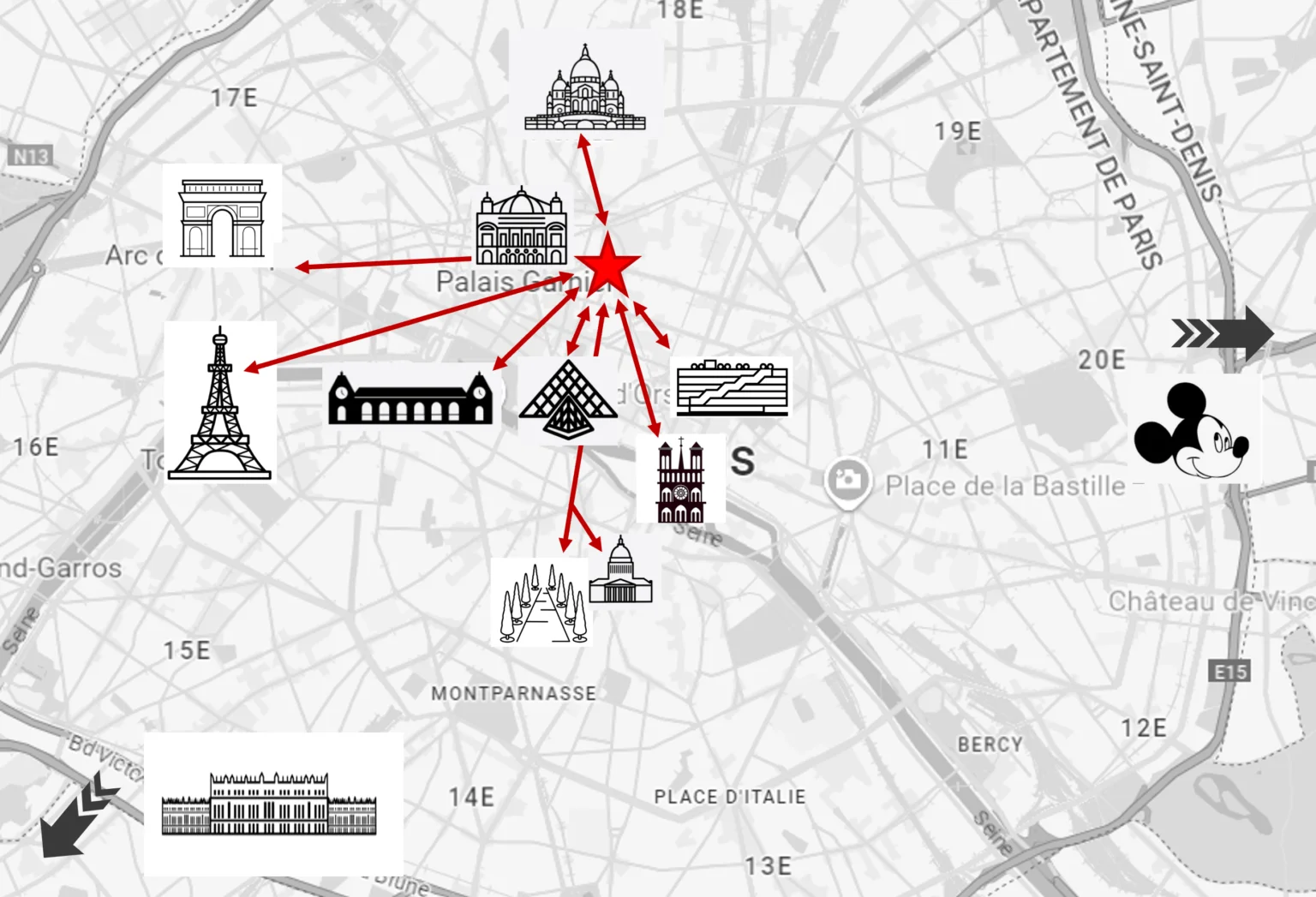 Map of monuments near Appartement du Duc de Choiseul