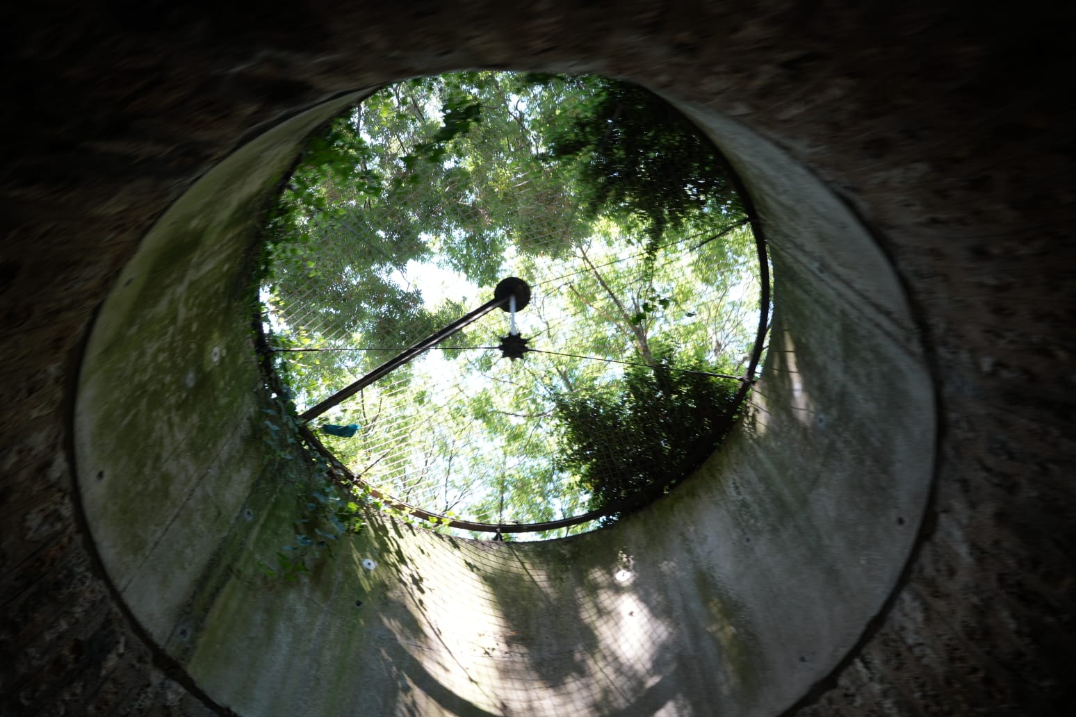 An oculus, a shaft of light piercing the canal's underground vault